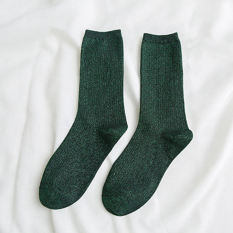 Fashion Women's Socks Golden Silver Silk Socks Spring Autumn Harajuku Retro Shiny Filigree Socks Women Breathable Glitter Socks
