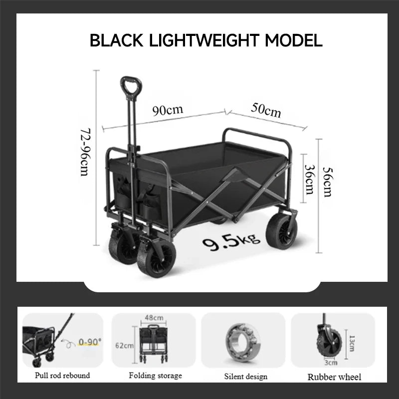 Camping Cart Foldable Trolley Outdoor Picnic Portable Hand-Pull Cart Camping Trailer Camping
