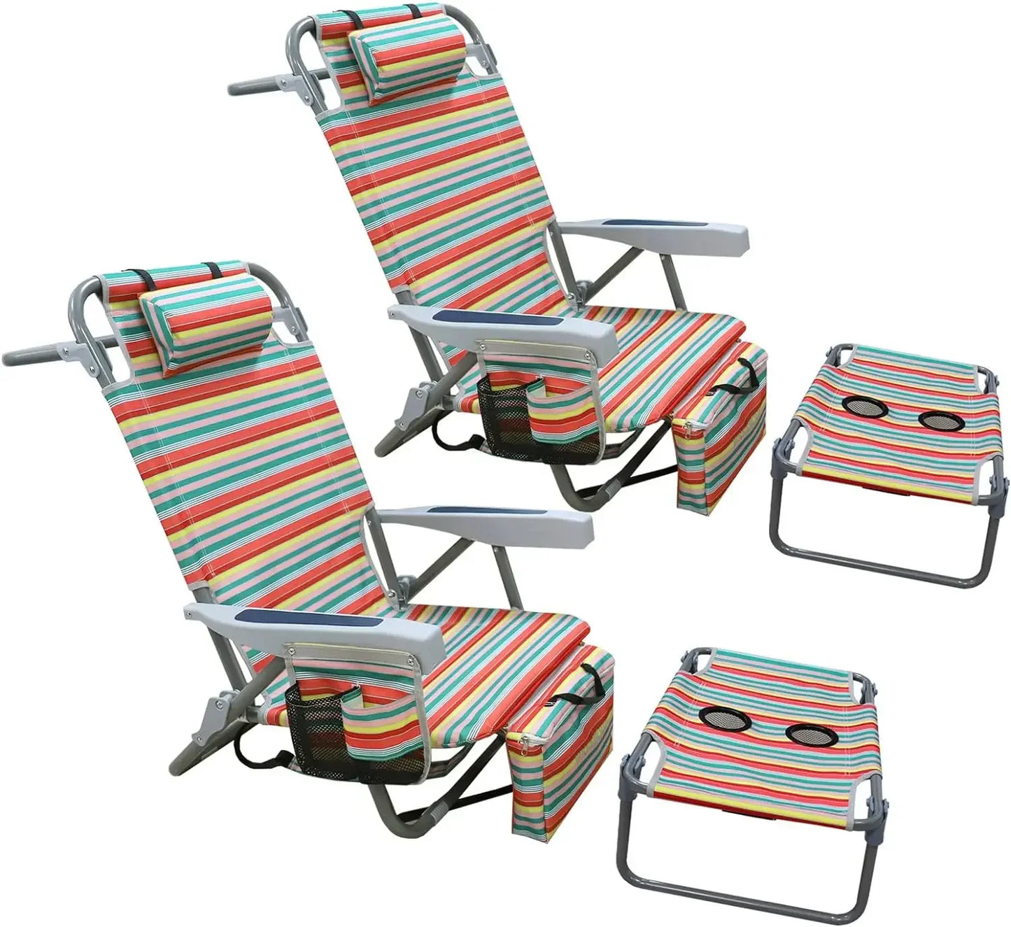 Backpack Folding Beach Chairs Set of 2 for Adults Heavy Duty 350Ibs with Camping Table Portable Lay Flat Beach Chair