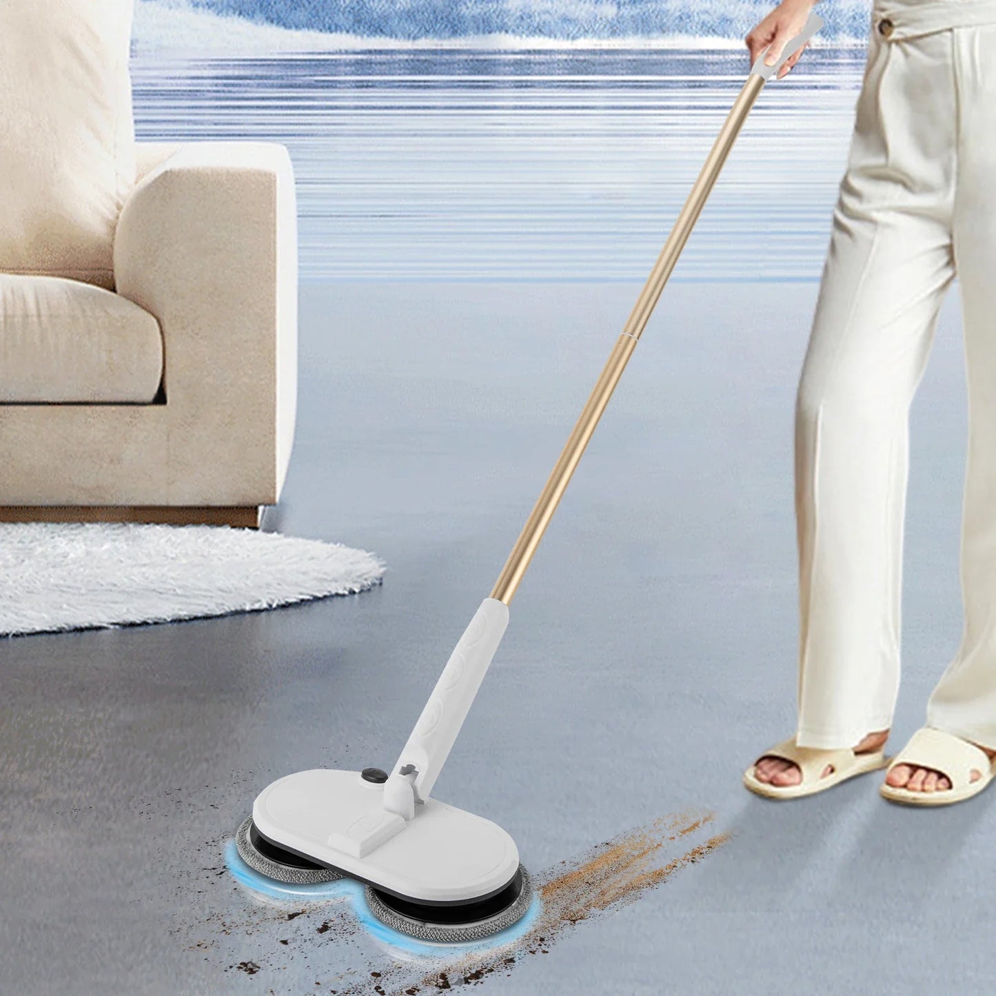 Cordless Electric Mop – 150Rpm Dual Rotation – 2000Mah Battery – 60Min Runtime – 30.31-43.31" Adjustable – Foot Switch – Low Noise 65Db – 4 Pads – for Tile Wood Marble Floor