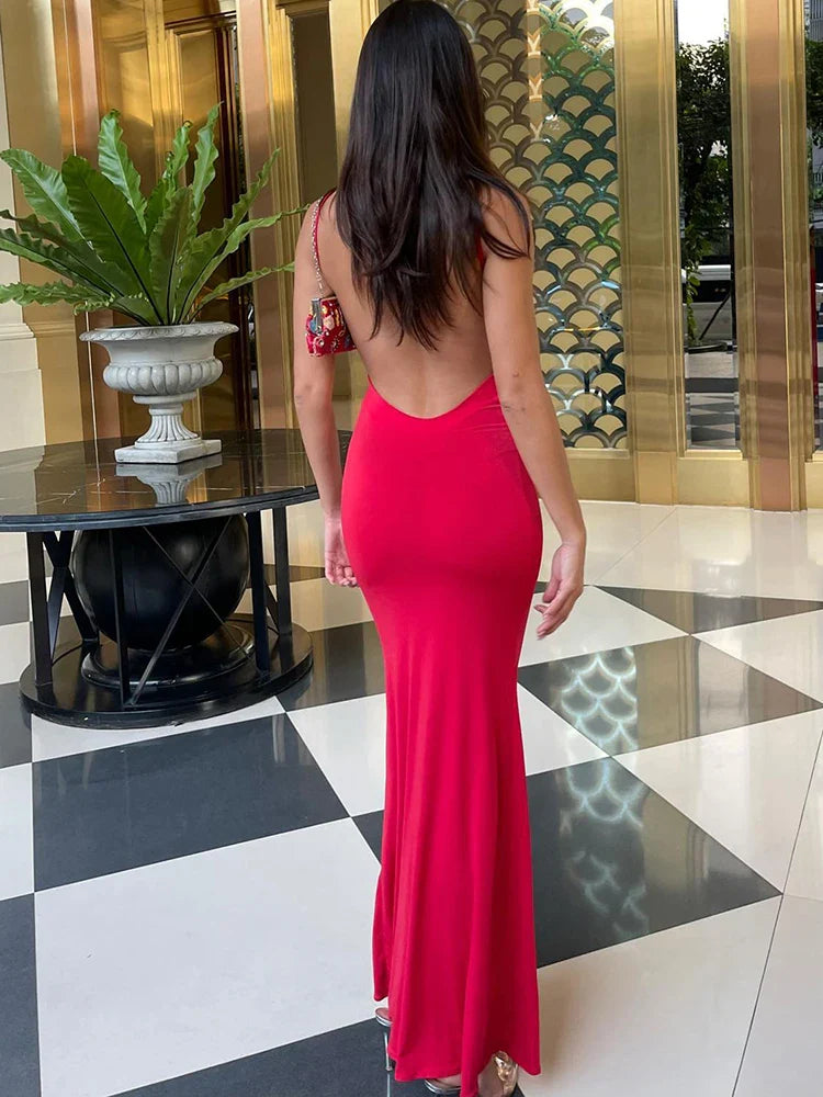 Hugcitar 2025 Spring Solid Sleeveless Backless Elegant Sexy Bodycon Y2K Maxi Prom Dress Women Clothes Birthday Party Casual Y2K