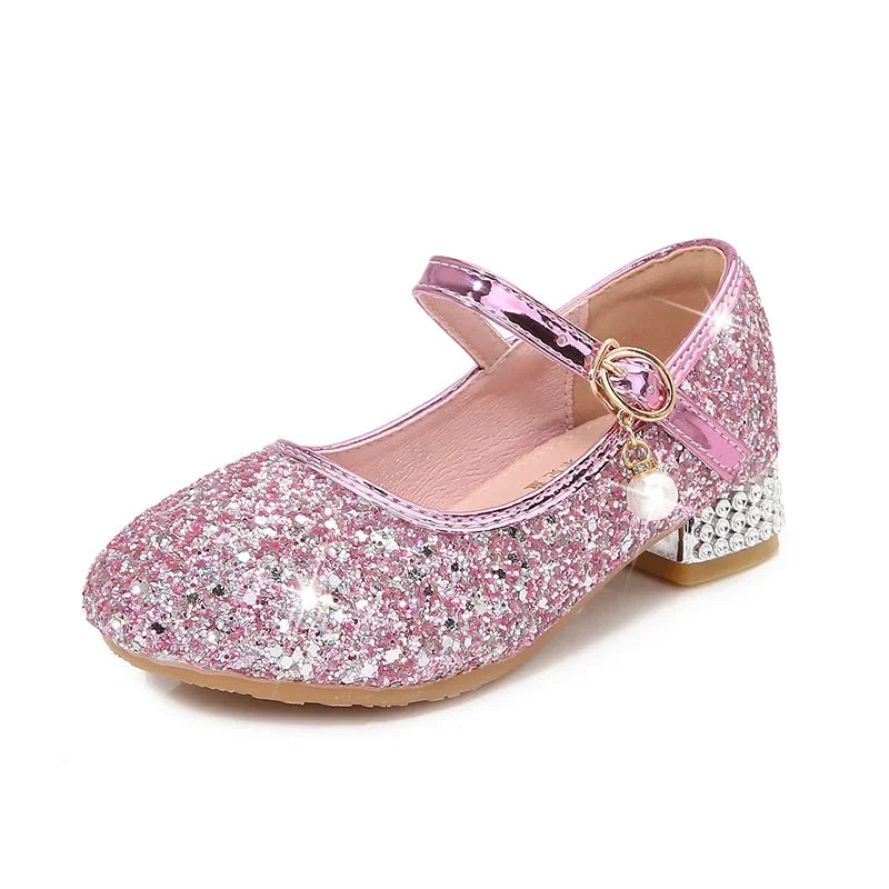 Zhongda Girls' Fashion Show Crystal Shoe New Versatile Mary Jane Fashion Sequins Walk Princess Shoe School Shoes for Kid Girls