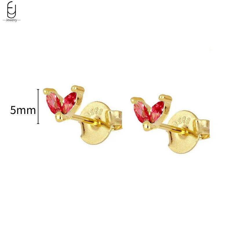 925 Sterling Silver Needle Rose Red Crystal Stud Earrings For Women Water Drop/Heart Pendant Gold Earrings Fashion Jewelry Gifts