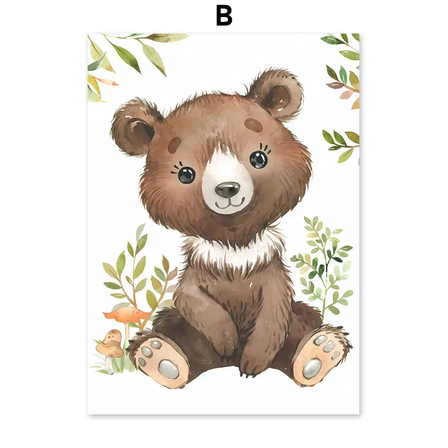 Woodland Nursery Prints Forest Animal Deer Rabbit Bear Fox Custom Wall Art Canvas Painting Poster Wall Pictures Kids Room Decor