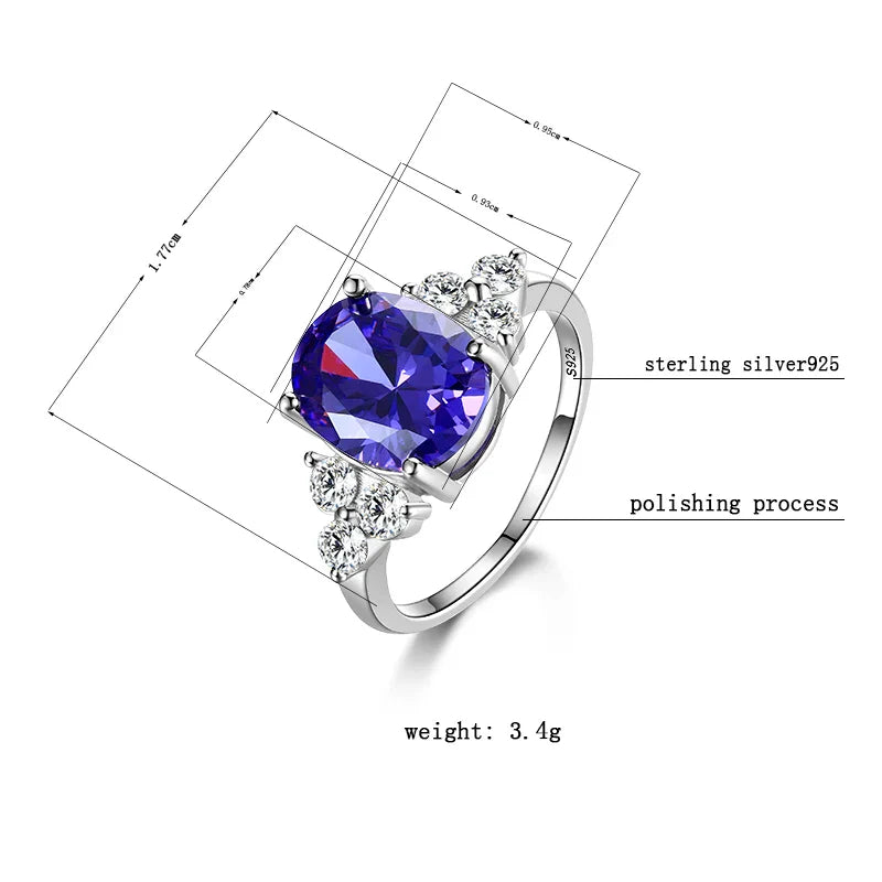 Women's Jewelry Silver Color Ring AAAAA Mysterious Purple Zircon Oval Ring Wedding Jewelry Party Gift