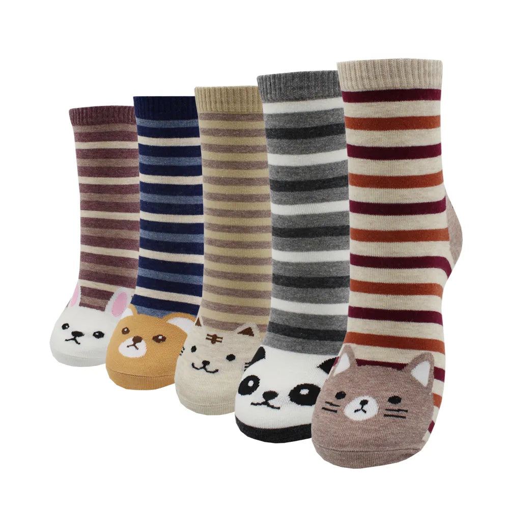 5 Pairs Fashion Colorful Kawaii Cute Cartoon Cotton Women Socks Harajuku Korean Halloween Cat Dog Owl Duck Fox Girl Socks