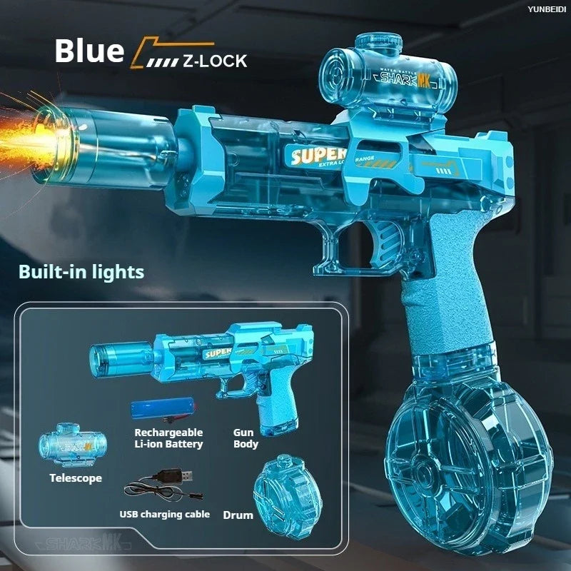 Electric Water Gun Simulation Shooting Water Gun with Recoil Flash Function Summer Outdoor Beach Game Toys Children Adults Gifts