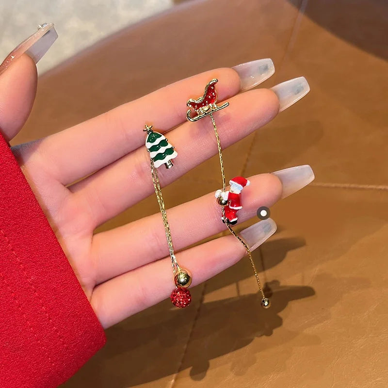 2023 New Zircon Christmas Tree Earrings for Women Shiny Rhinestone Star Pearl Stud Earring New Year Xmas Festival Ear Jewelry