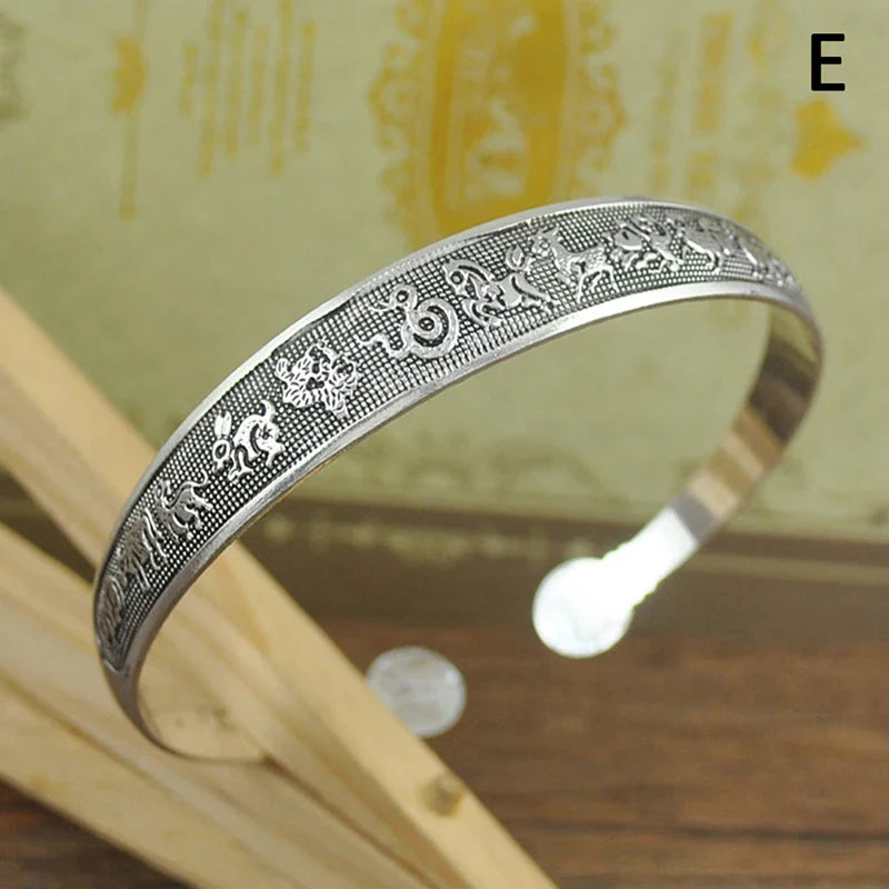 Retro Opening  Bracelet Jewelry Vintage Tibetan Silver Totem Carved Bangle Cuff