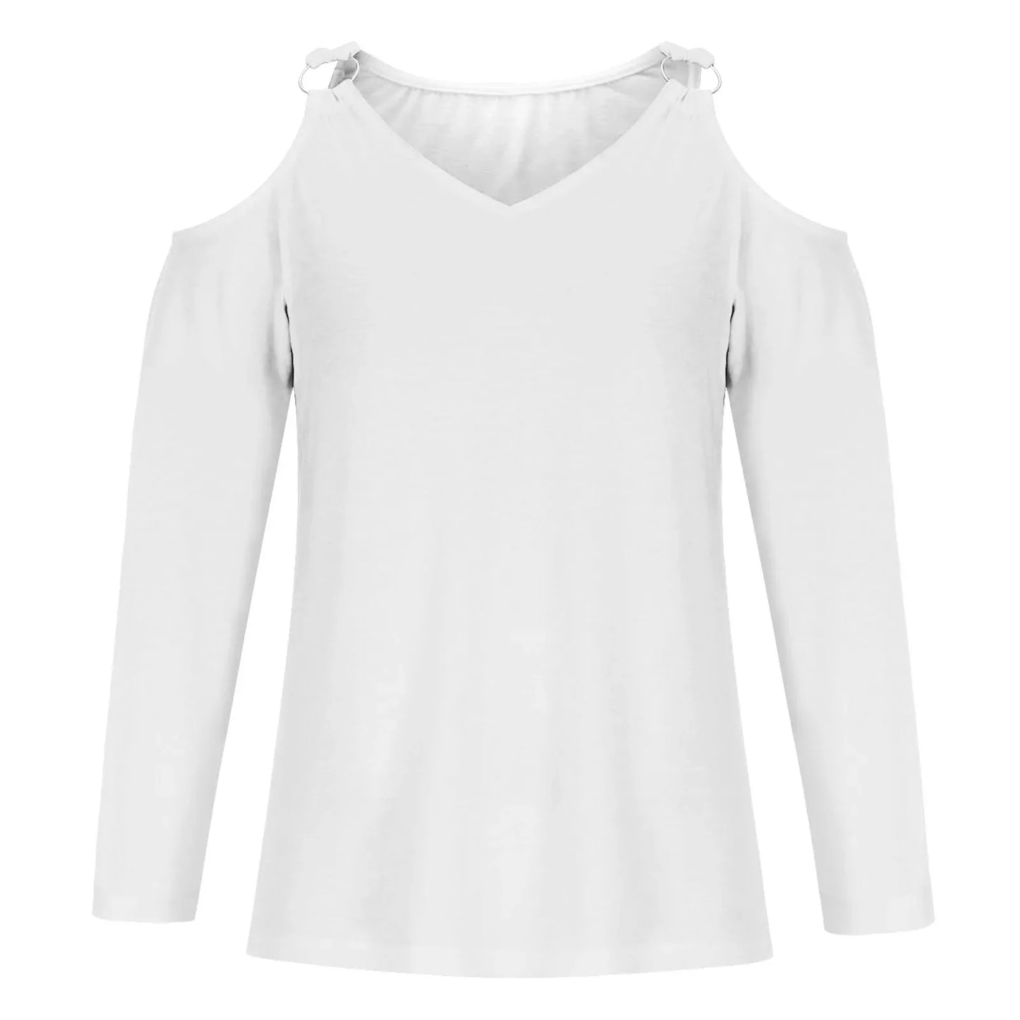 Women's V-Neck Leak Shoulder Long Sleeve Top, Loose Blouses for Women, Casual and Sexy, Youthful Clothes, Monochromatic, New