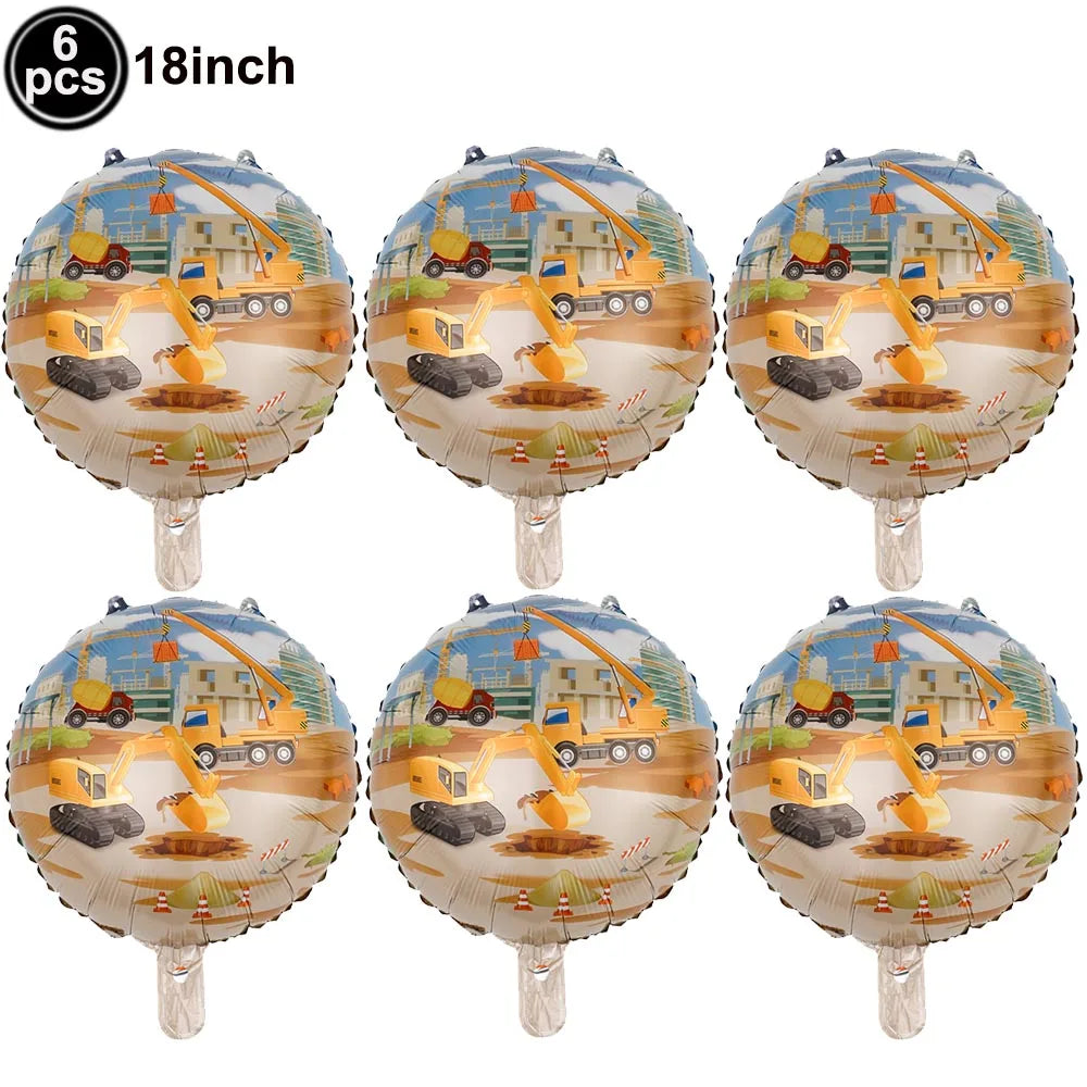 5pcs Construction Themed Balloon Carton Vehicle Balloon Excavator Forklift Crane Balloons for Boy's Construction Birthday Party