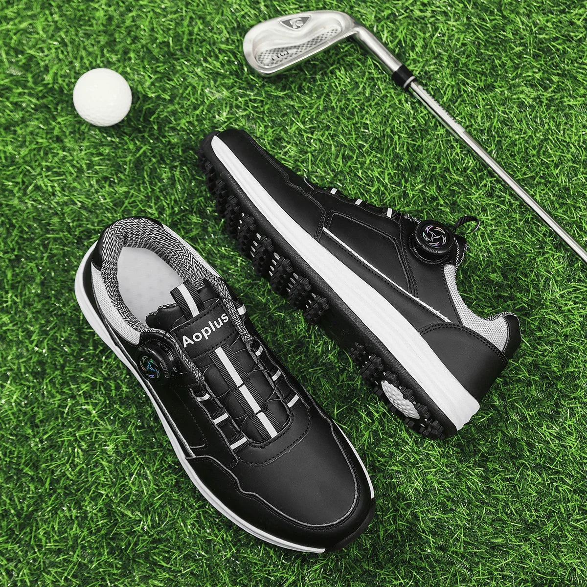 Men's Golf Shoes, New Style, Fashionable, Simple, Versatile, Solid Color, Waterproof Upper, Versatile, Stylish, Casual Sports Shoes for Men, Outdoor Youth Fashion, Men's Rotating Buckle Design, Thick Sole, Height-Increasing,