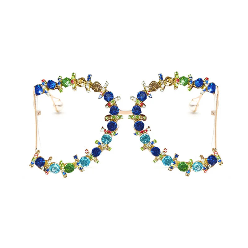 Alloy Oversized Cooling Pearl Sun Glasses Women UV400 2022 Flower Crystal Hip Hop Steampunk Queen Sunglasses  Luxury Brand