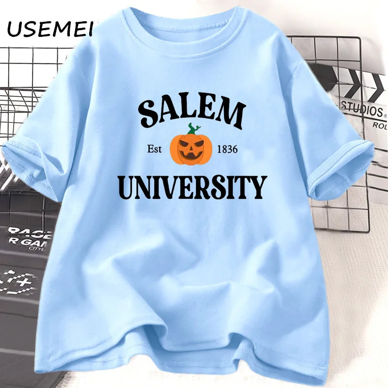 Salem University Est 1836 T-shirt Fall Vintage Halloween T Shirt Spooky Season Tee Shirt Cotton Short Sleeve Women's Clothing