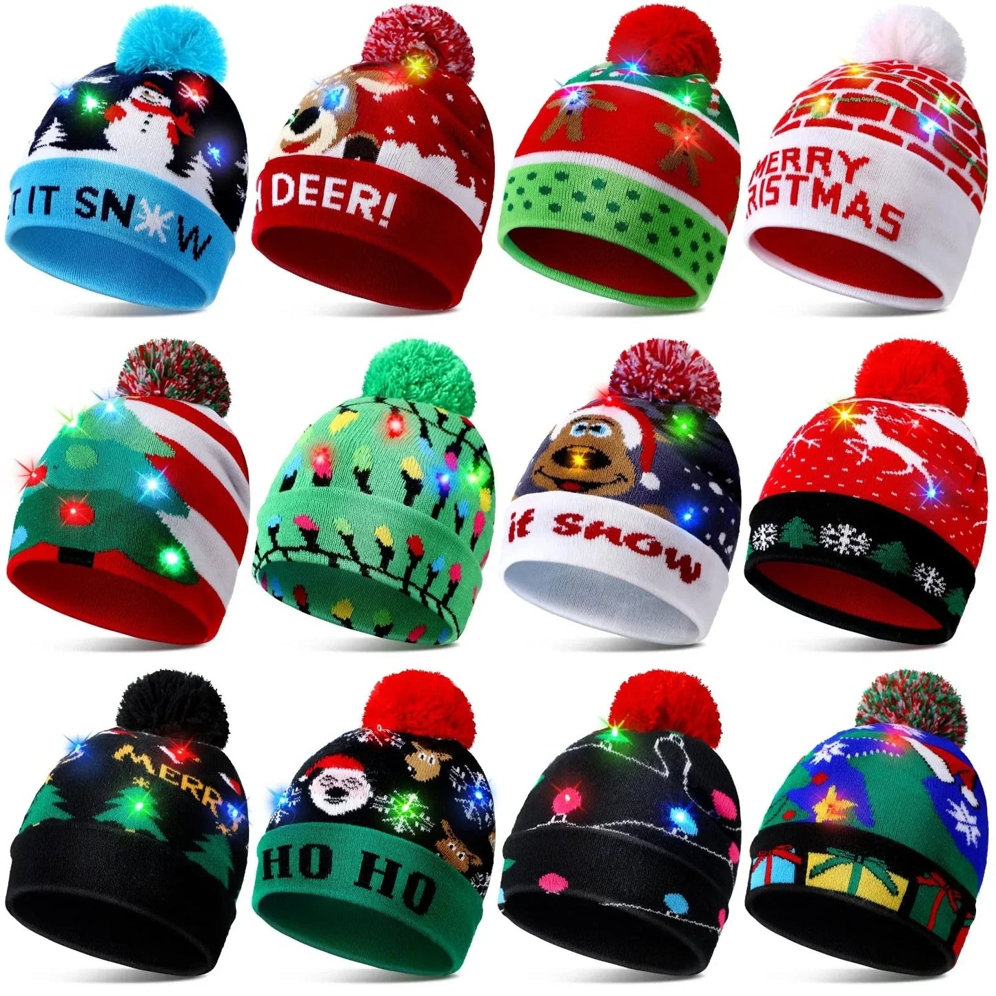 LED Christmas Hat Creative Flashing Led Light Knitted Hat Snowman Winter Warm Color Knitted Cap Christmas Gift