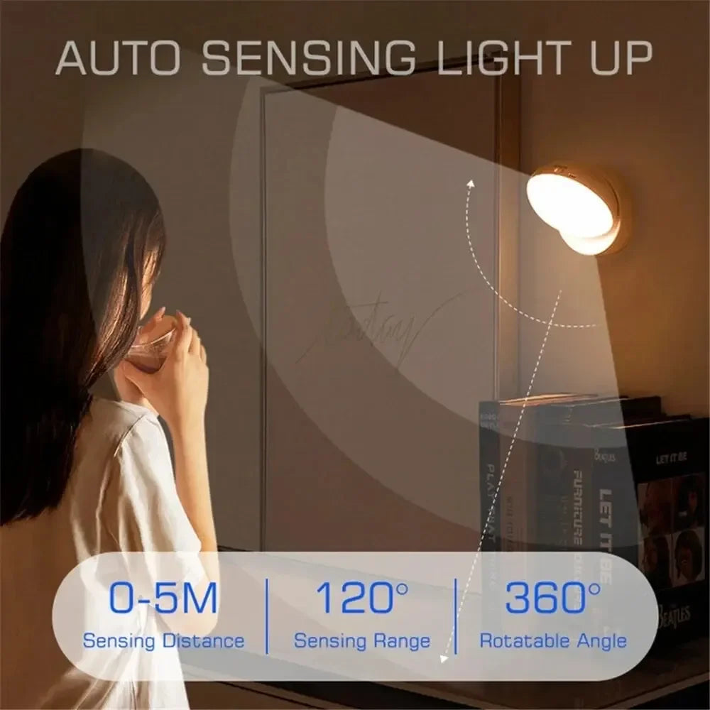 Night Lamp With Motion Sensor Rechargeable Wireless LED Night Light, 360 Rotating Magnetic Light For Room Bedside Table