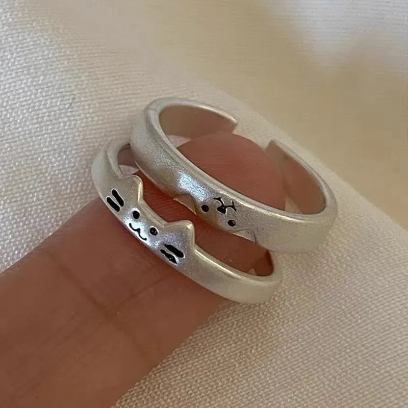 2pcs Kawaii Cat Dog Animal Couple Ring Fashion Size Adjust Lover Rings