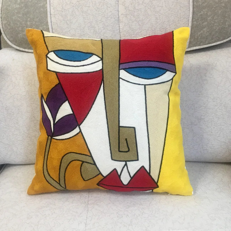 Drop Ship Cotton Canvas Embroidery Pillow Cover Abstract Cushion Cover Home Decor Cushion Decorative Pillow Case Pillow Sham