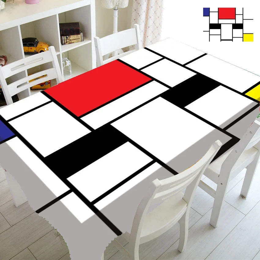 Modern Abstract Mondrian Pattern Tablecloth Table Cover Cloth Rectangle Square Minimalist Geometric Home Kitchen Decor