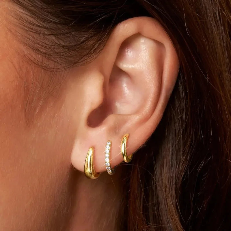 3 Pairs Stainless Steel Crystal Zirconia Hoop Earrings for Women