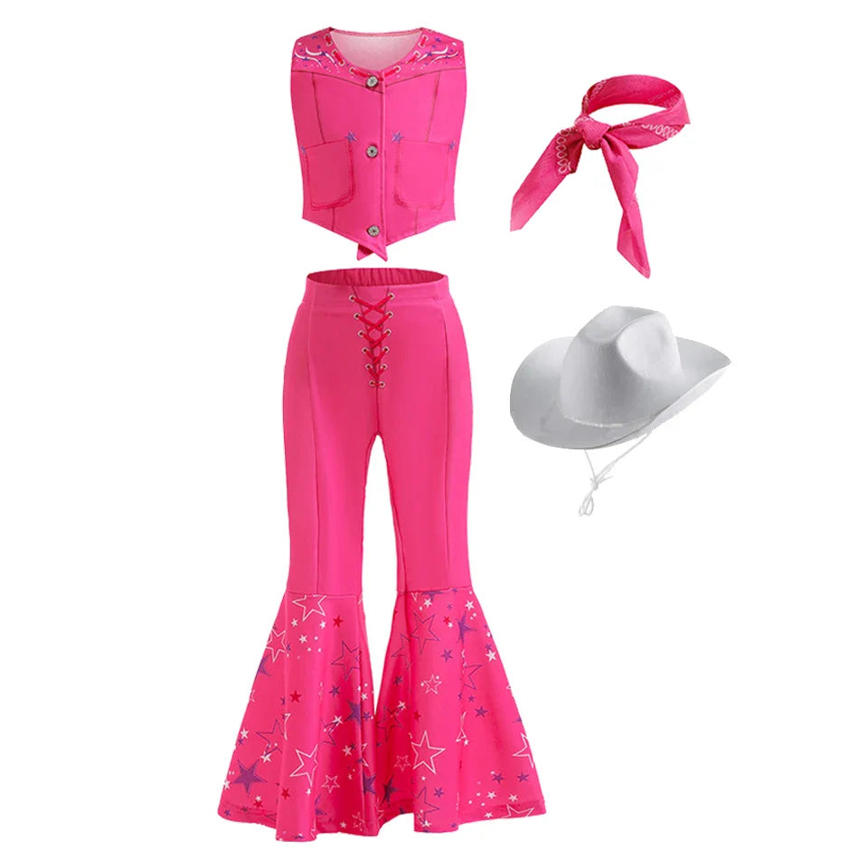 2024 New Movie Barbi Girls Boys Costume Cosplay Clothes Children Pink Halloween Carnival Kids Party Wear For 2-10 Years