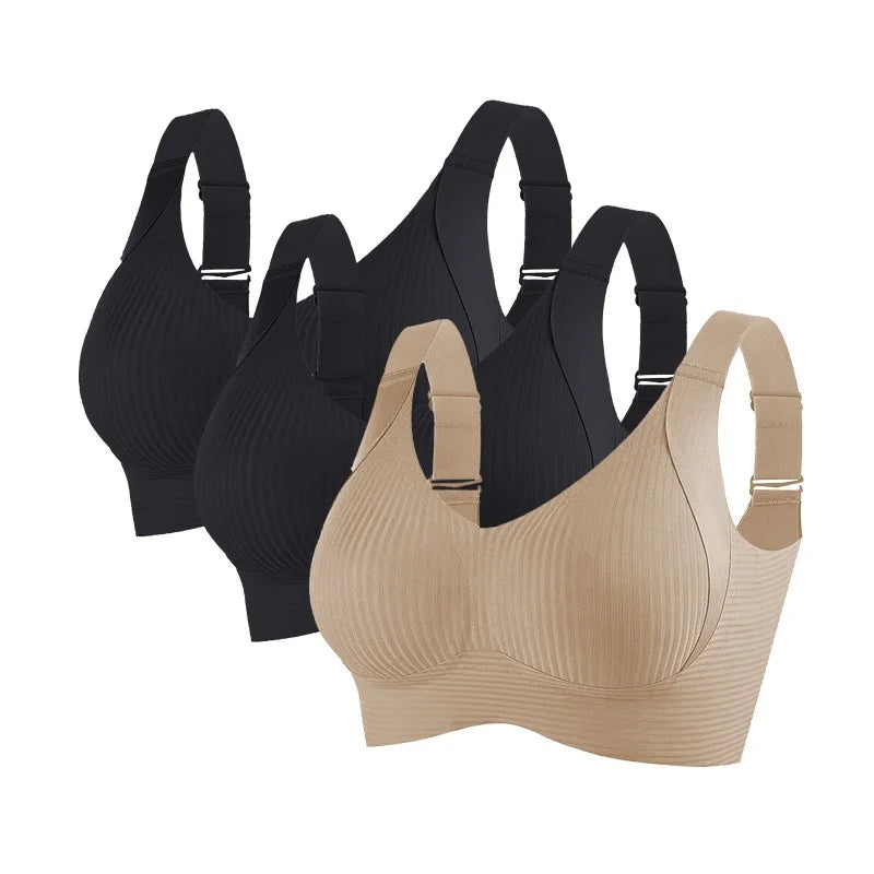 3Pcs/Set Women's Push-Up Bra Non-wire Lift Bra Seamless Underwear V-Neck Ribbed Bralette Plus Size Sexy Lingerie M-4XL Intimates