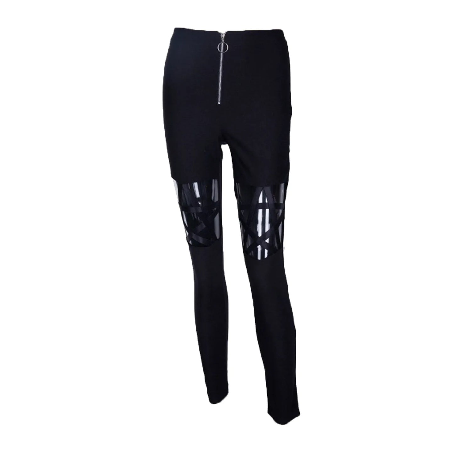 Spring Summer Women Gothic Punk Pants Female Sexy Elastic Stretch Zipper Hollow Out Skinny Pencil Pant Women Tight Trouser 2024