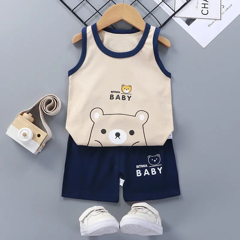 Children Sets Kids Clothes Boys Girls Summer Children's Clothing baby Cotton Sleeveless Set