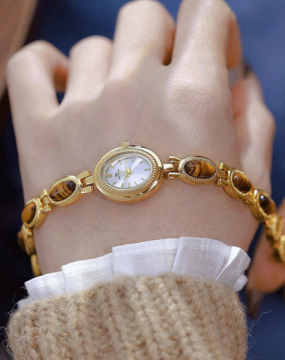 Luxury Golden Vintage Watch Women Elegant Amber Jewelry Quartz Wristwatch New In Women's Watches Fashion Bracelet Gold Watch