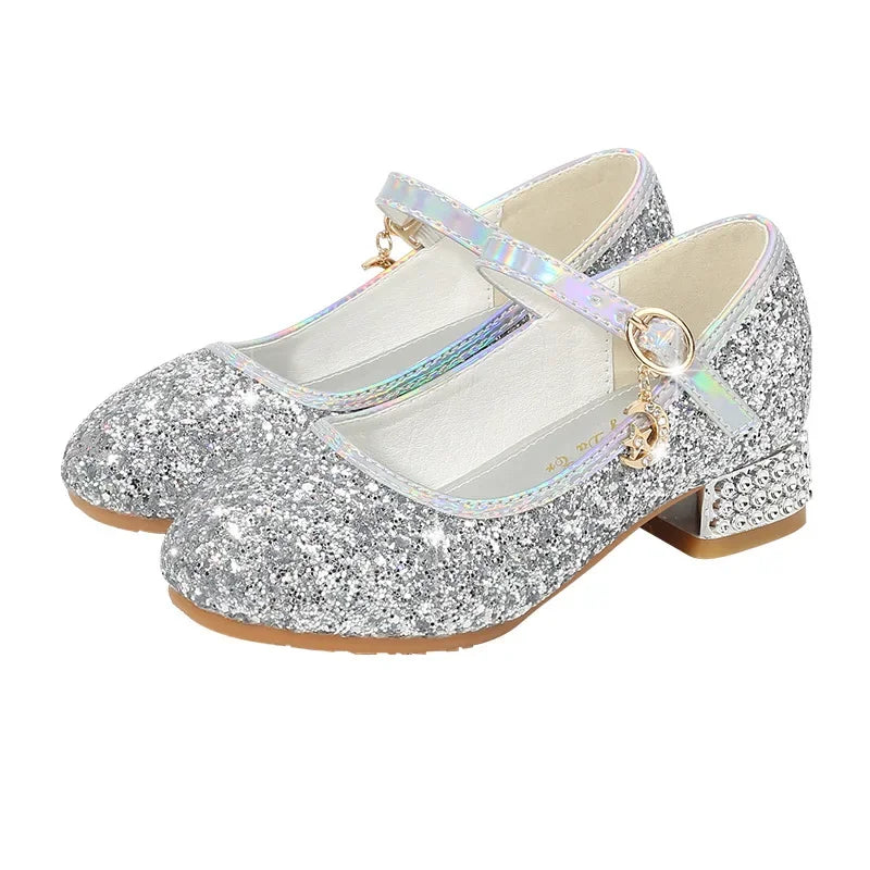 Zhongda Girls' Fashion Show Crystal Shoe New Versatile Mary Jane Fashion Sequins Walk Princess Shoe School Shoes for Kid Girls