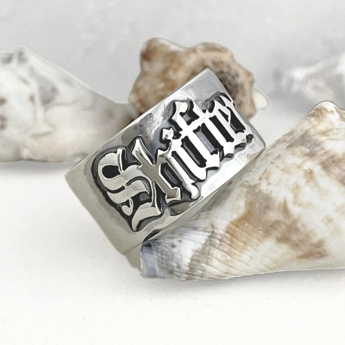 12MM Men' Gothic Rings Personalized Old English Hip-Hop Name Ring