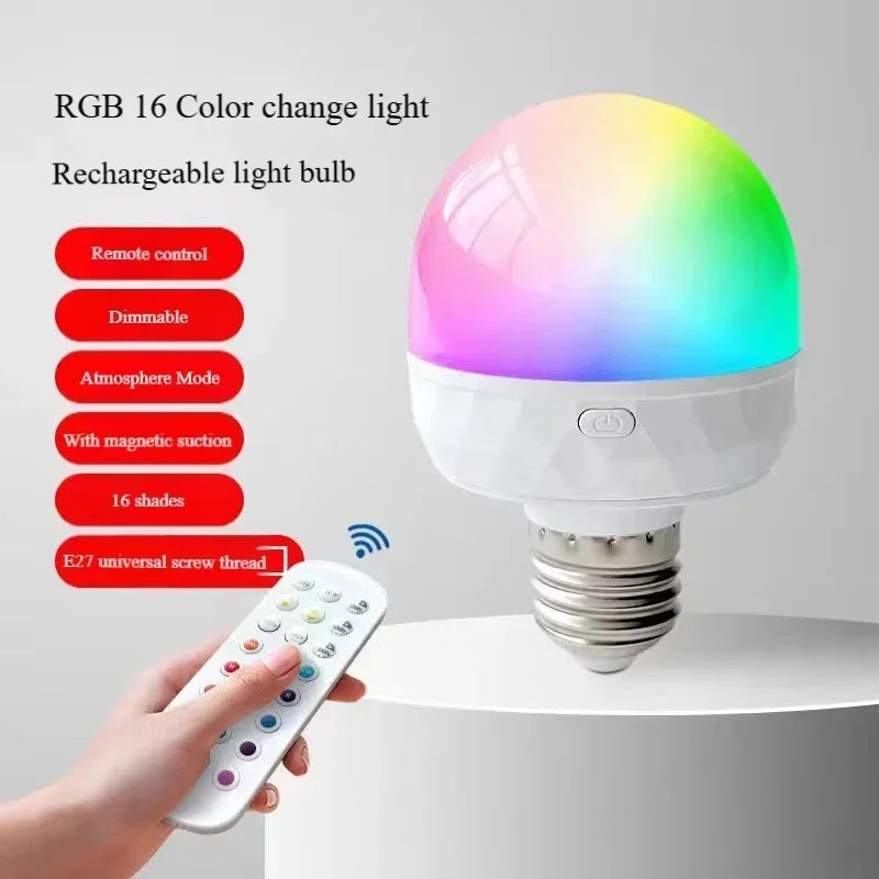 GGbingo Rechargeable LED Smart Bulb E27 USB Control Color Temperature 15 Brightness Levels RGB Timer Function with Remote