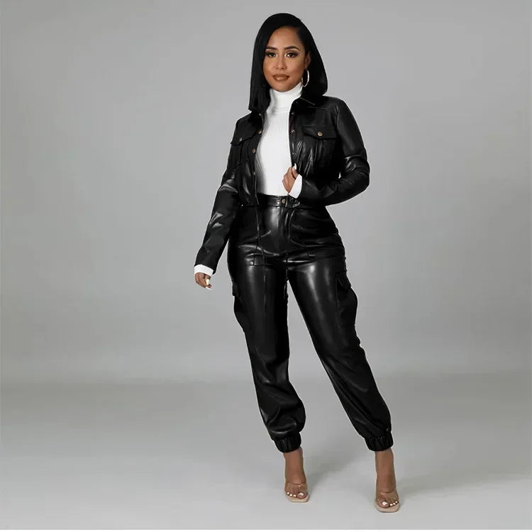 Two Piece Long Sleeve Cardigan Hidden Breasted Solid Zipper Fly Pencil Pants Slim Fit .