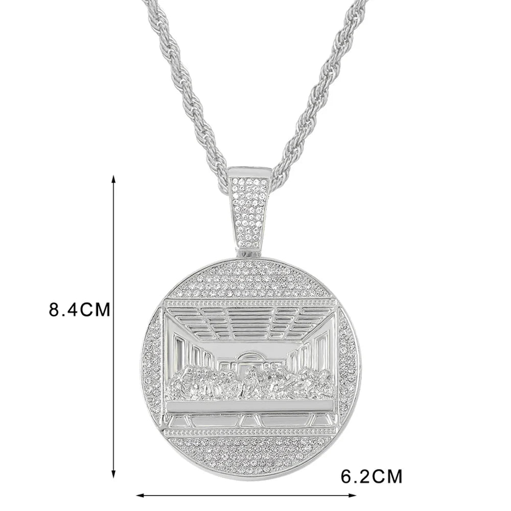 New Last Supper Pendant Cuban Chain Necklace With 14mm Iced Out Chain Fashion Hip Hop Men Charm Pendant Tennis Necklaces Jewelry