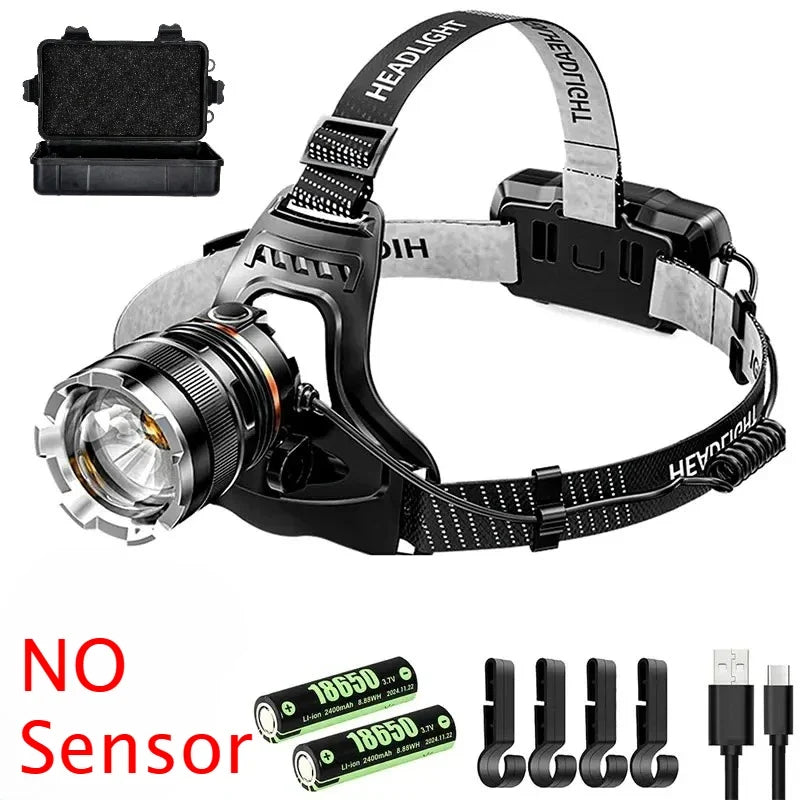 Powerful Headlamp 2*18650 Battery Rechargeable High Power LED Head Flashlight Fishing Head Lantern Professional Front Light