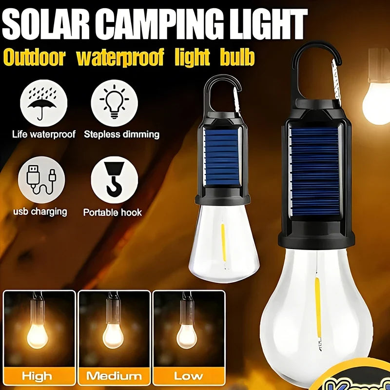 New Solar Powered Charging Camping Lamp Atmosphere Lamp Multifunctional Handheld Tungsten Filament Lamp Outdoor Retro Camping