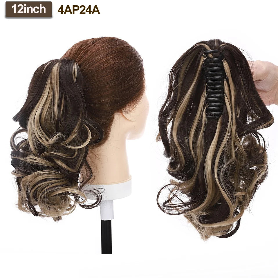 BENEHAIR Fake Ponytail Claw On Ponytail Long Wavy Clip In Hair Extension Hair Synthetic Hairpiece For Women Pony Tail Fake Hair