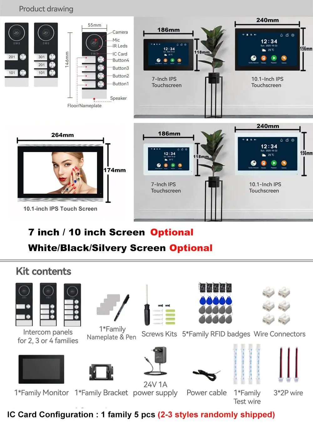 WiFi 10 Inch Video Door Bell Intercom System with RFID Doorbell Camera Family Multi Nits Apartment Video Door Phone Intercom