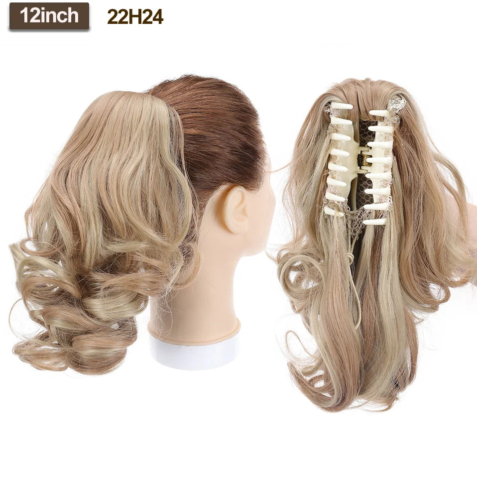 BENEHAIR Fake Ponytail Claw On Ponytail Long Wavy Clip In Hair Extension Hair Synthetic Hairpiece For Women Pony Tail Fake Hair