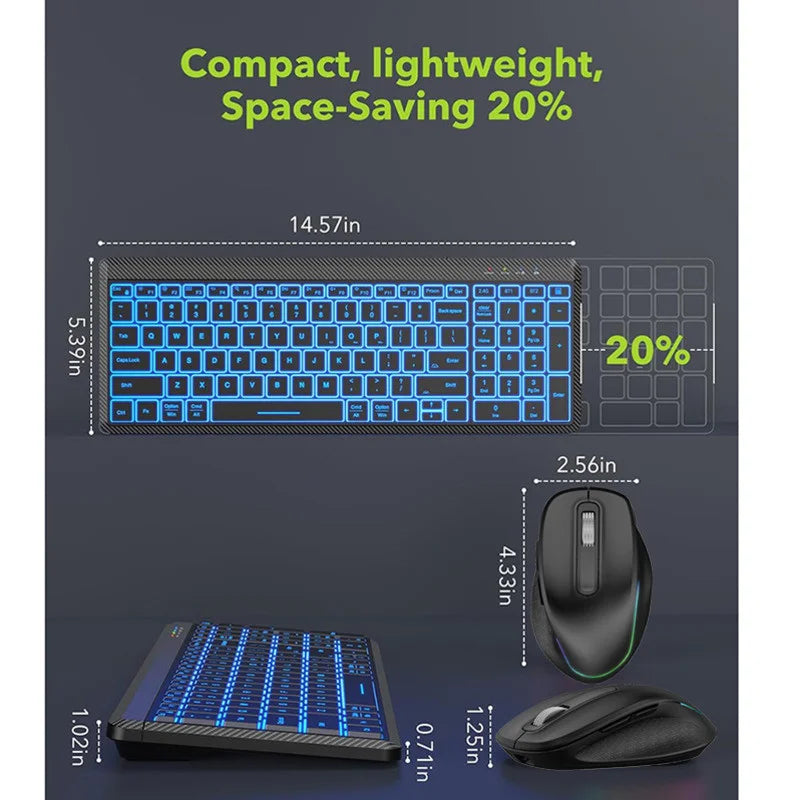 JOMAA Bluetooth USB Wireless Keyboard Mouse Set for Computer Laptop Tablet Colors Backlit Keyboard Set for Windows Macos