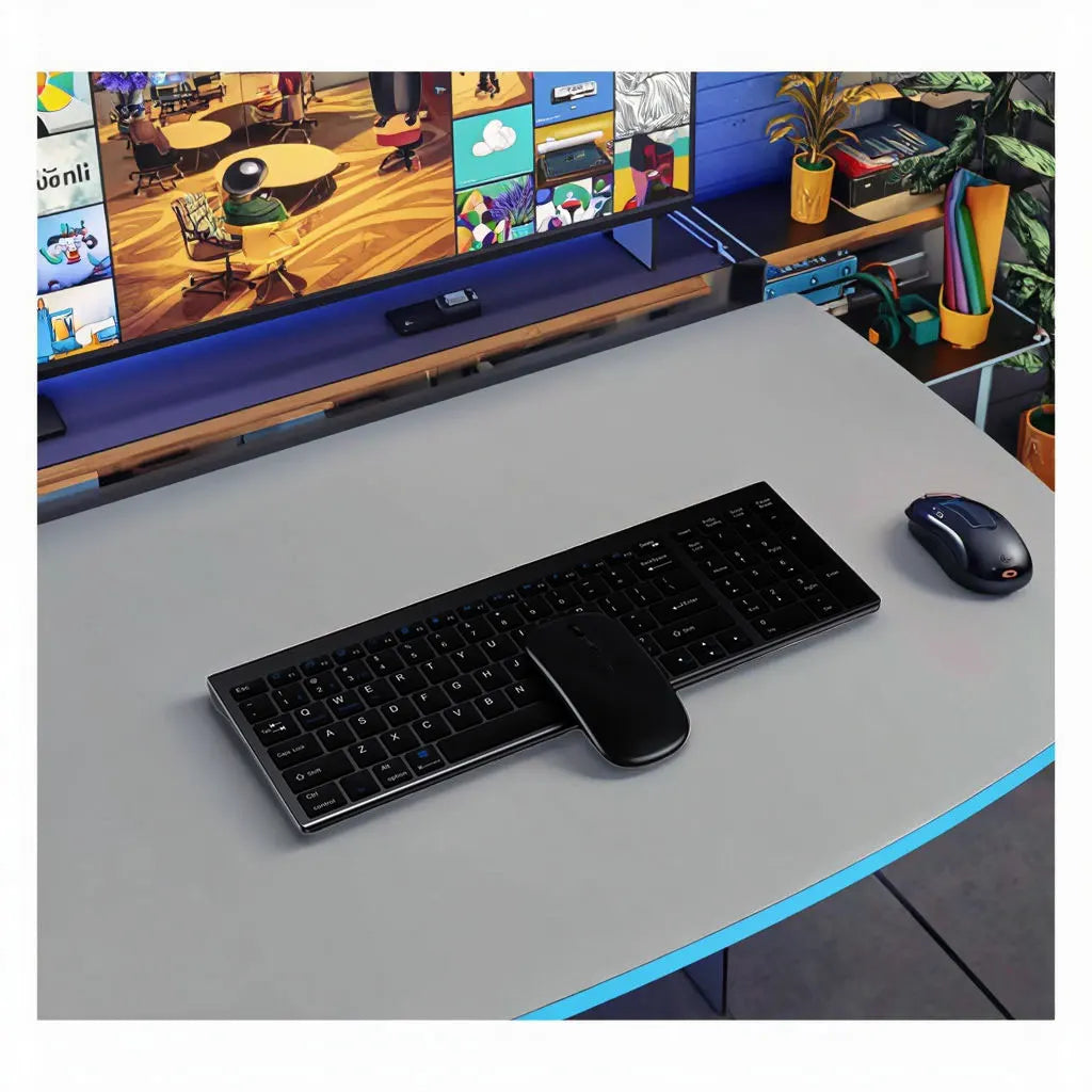 Keyboard and Mouse Set Wireless 2.4GHz Ultra-Slim Business-Style USB For Office Use Rechargeable and Waterproof PC Laptops
