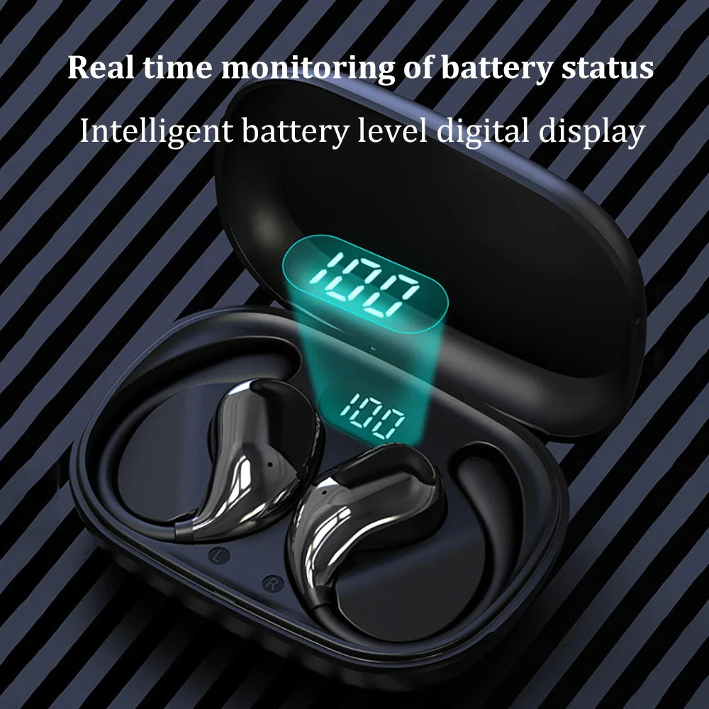 Bluetooth 5.4 Ear Hook Headphones, HiFi Stereo, Waterproof Headsets, LED Display.