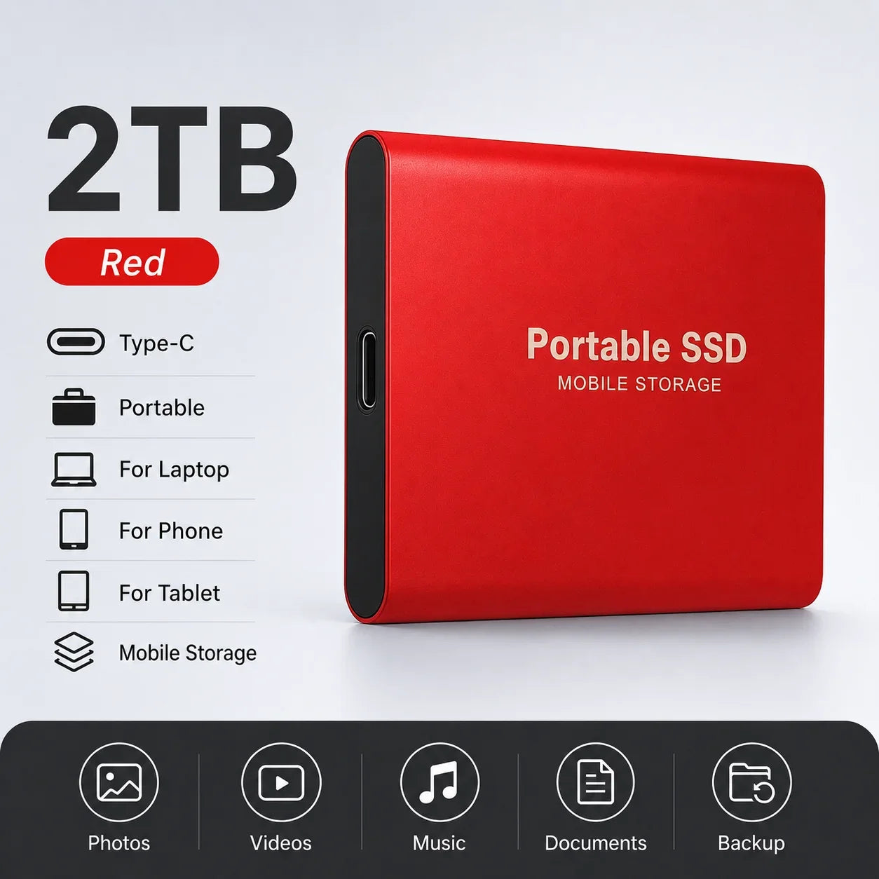 Space Efficient External Hard Drive 2TB Portable Mobile Hard Disk for Family Daily Photo Saveing PC Laptop