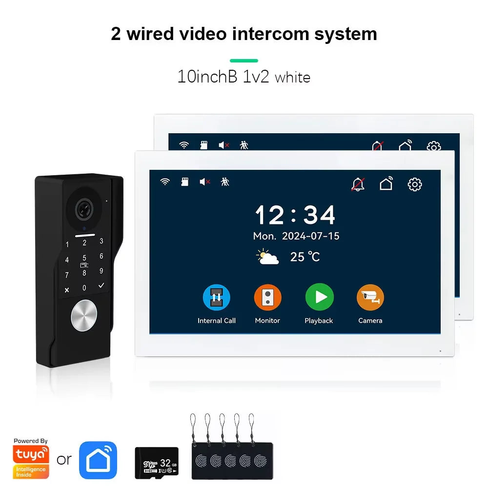ANJIELO SMART Doorbell Video Intercom Camera System Wire 2‐wire Door Phone 10 Inch Screen 7 Protector Security