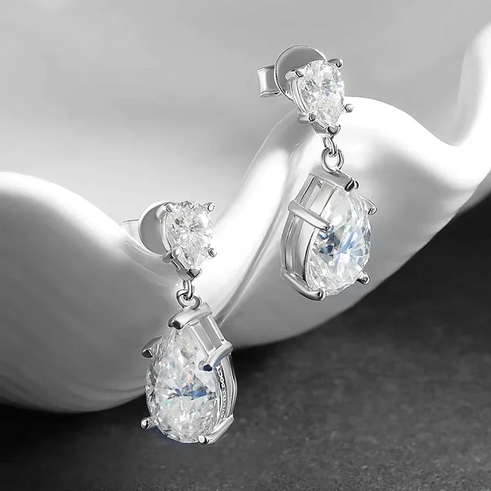 7 Carat Luxury Pear Cut Full Moissnite Drop Earrings for Women S925 Silver Water Drop Diamond Earring with GRA Certificates