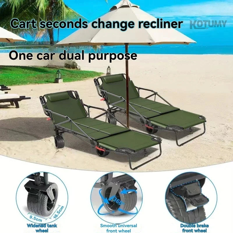 Foldable Camping Wagon with Tank Wheels Outdoor Beach Cart Reclining Design Push Trolley Portable Folding Trailer for Camping