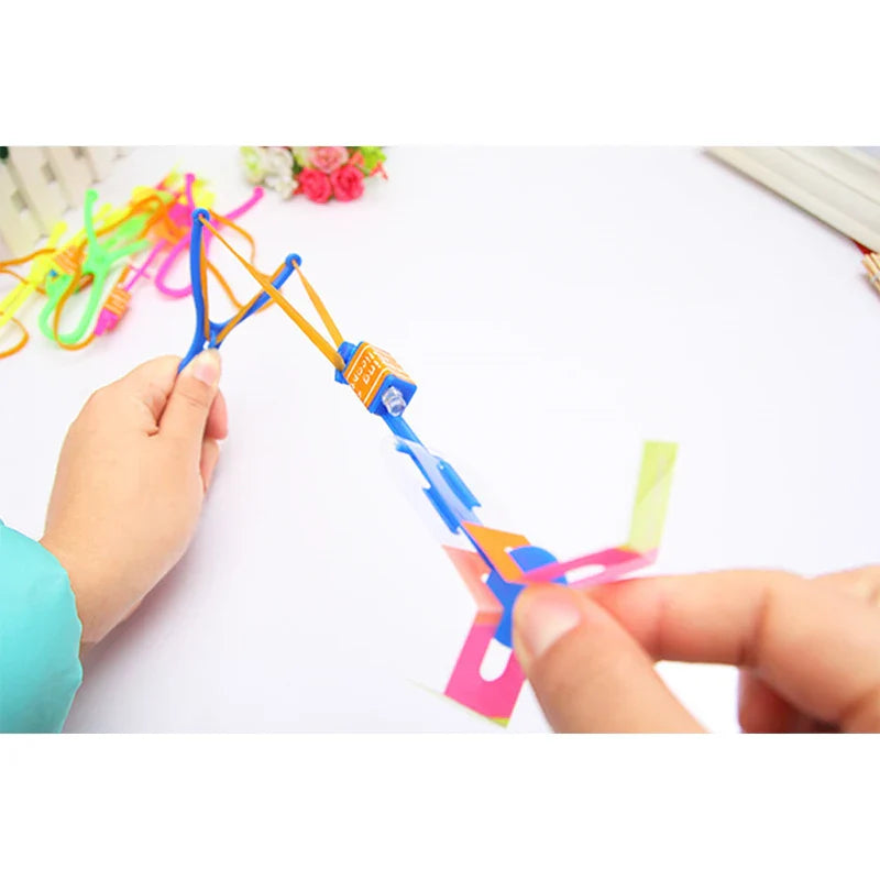 Amazing Light Toy Arrow LED Light Toys Outdoor Party Fun Gift Rubber Band Catapult Glow In The Dark Rocket Helicopter Flying Toy