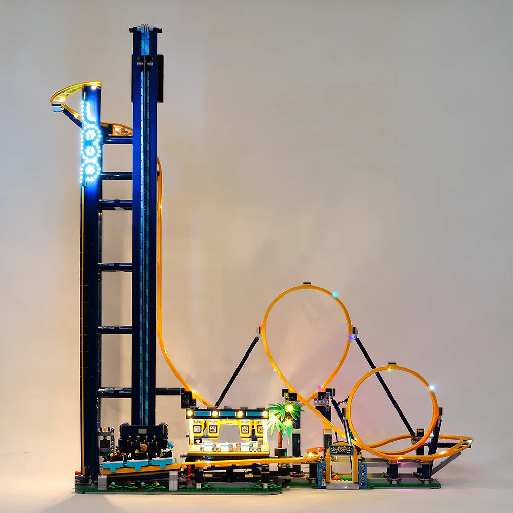Led Lights With Motor Roller Loop Coaster Building Blocks Moc 10261 10303 10247 10257 Display Kid Toys Birthday Christmas Gifts