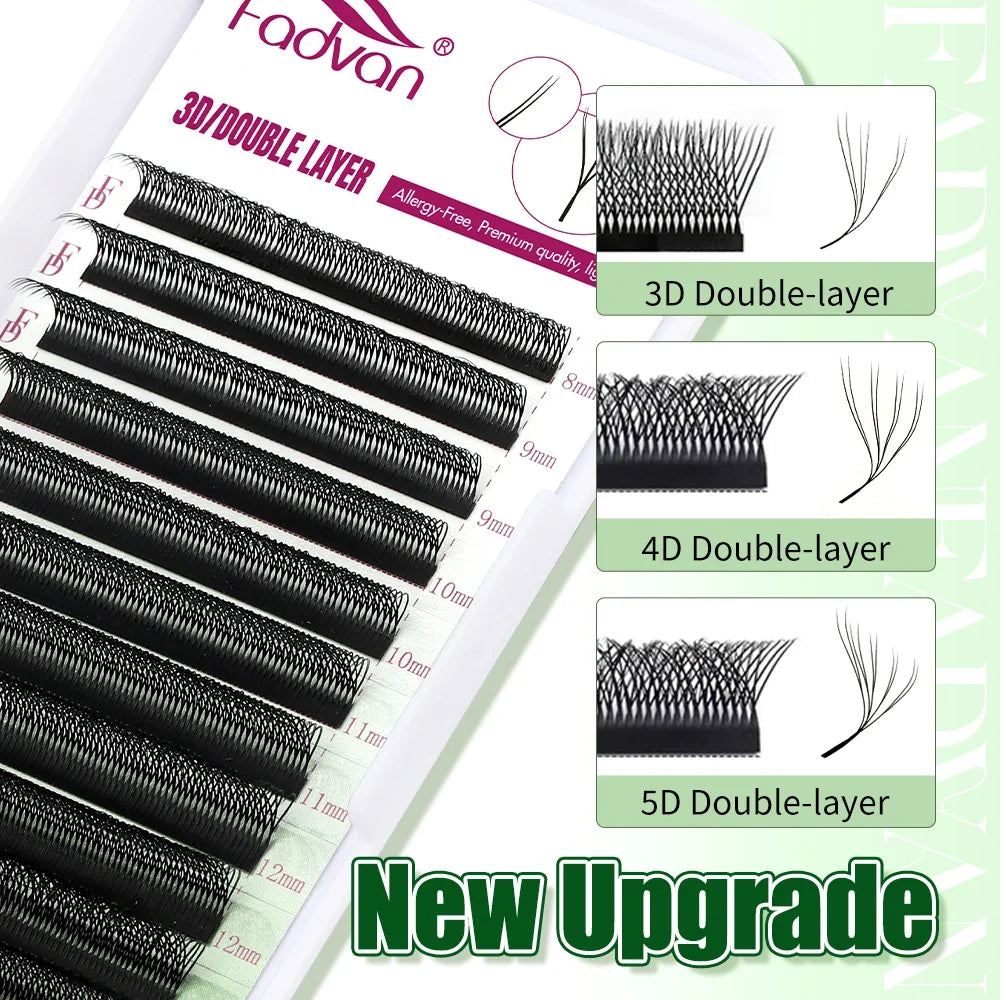 FADVAN 3D/4D/5D W Shaped Double Tips Eyelashes Extensions Natural Softlight Volume Fanning Lashes 0.07 Curl C D Black Eyelashes
