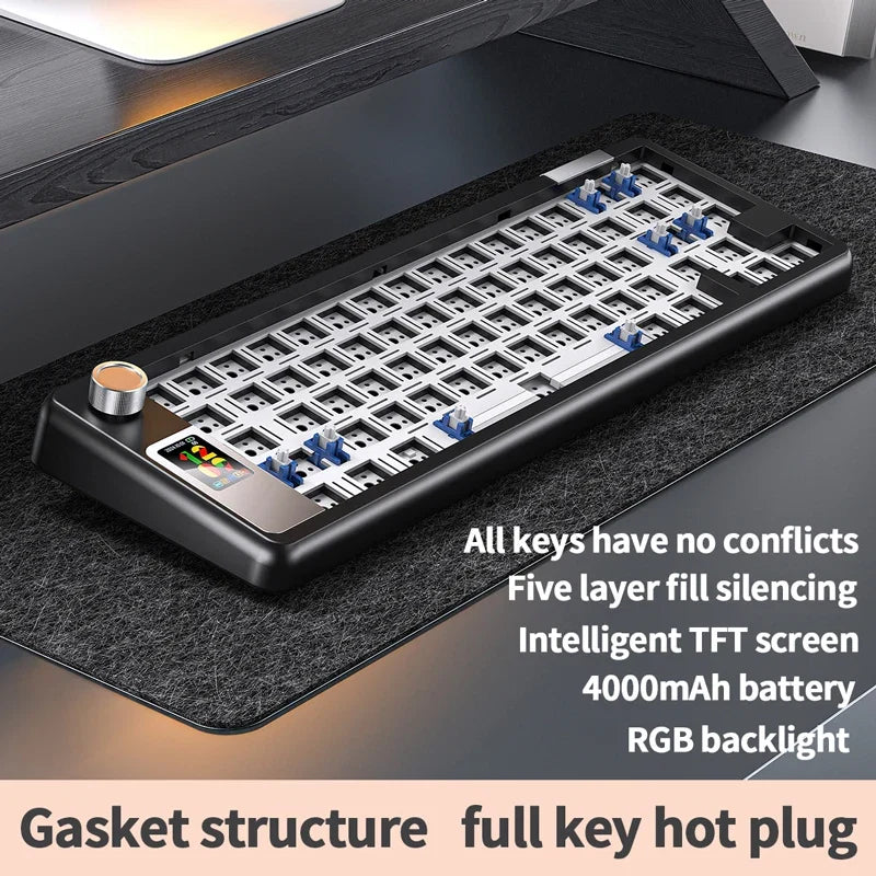 Hot-swappable Mechanical Keyboard Kit 3-Mode BT 2.4G Wireless RGB Backlit Gasket Structure for PC Laptop Gamers